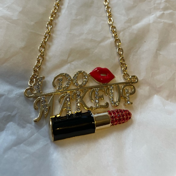 I Do Makeup Gold Red Studded Necklace - Picture 7 of 8